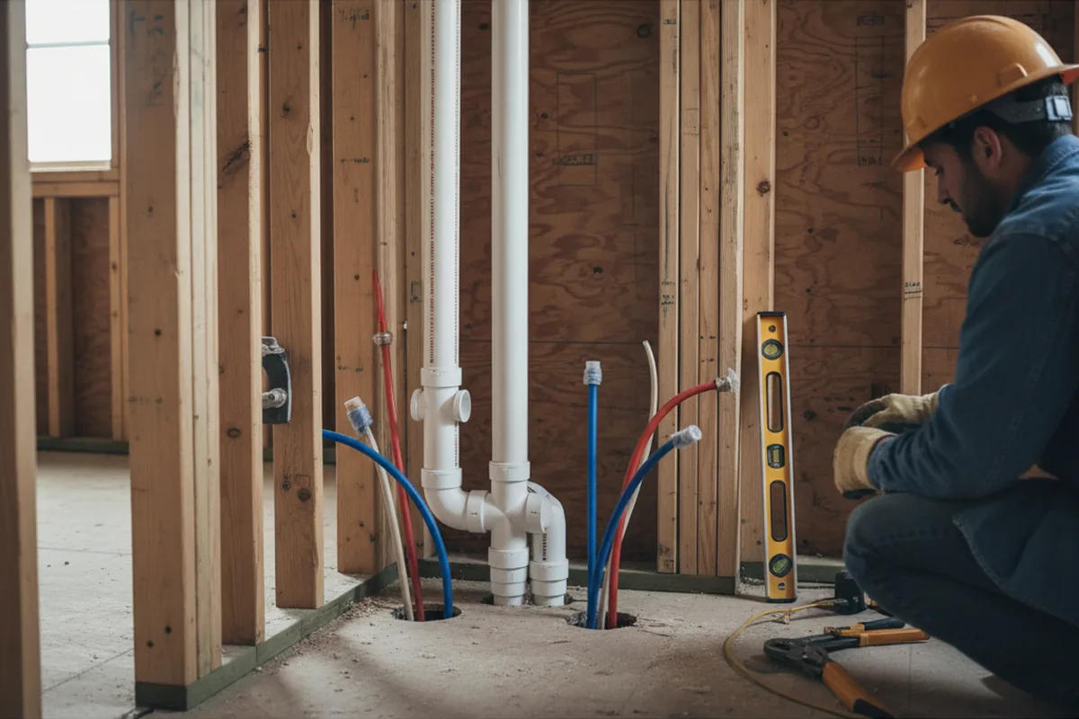 Drain and supply rough-in during Sump Pump Repair in Fairview
